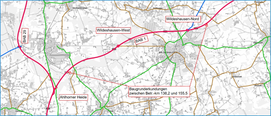 Karte A1 sechsstreifigen Ausbau der A1 